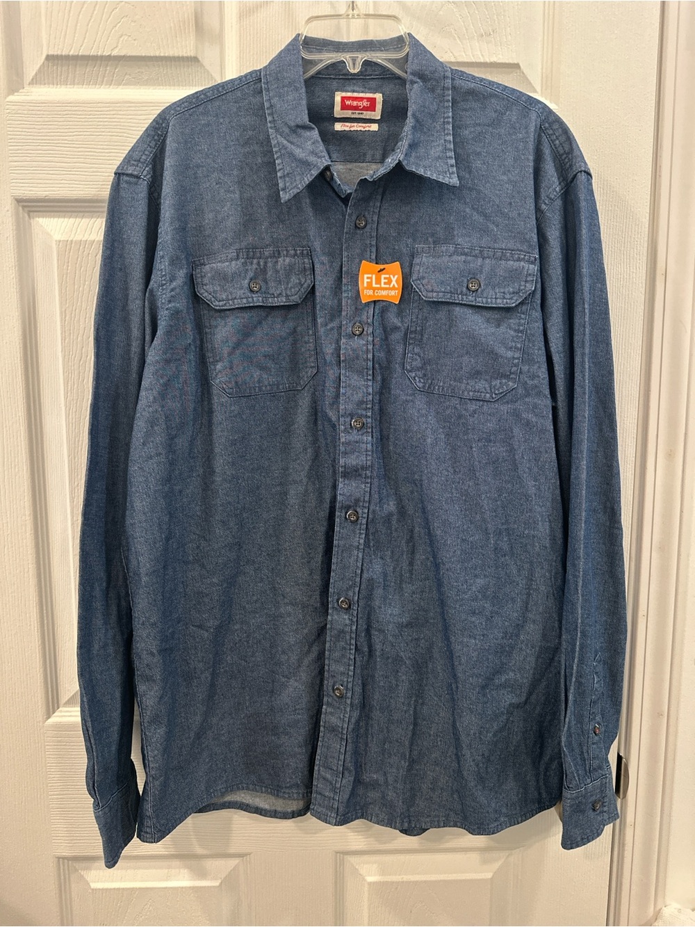 Wrangler Mens Long Sleeve Denim Shirt XLT  Flex For Comfort Dark Wash NEW